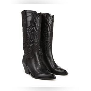 New Sam Edelman James Western Boots Black Leather Cowboy Boots Women’s 10M